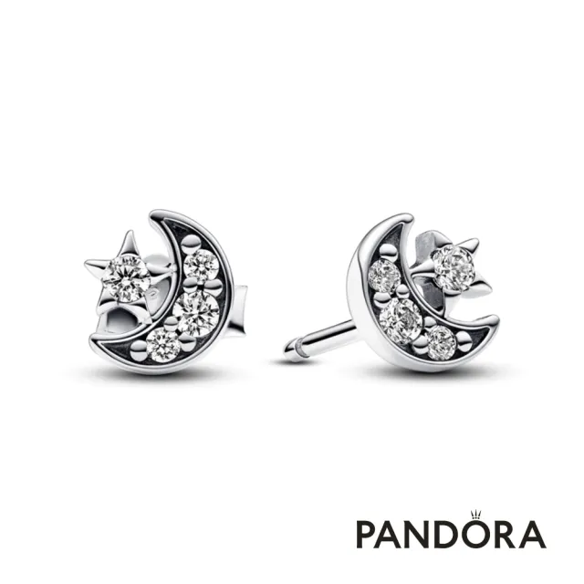 【Pandora 潘多拉】璀璨星月針式耳環