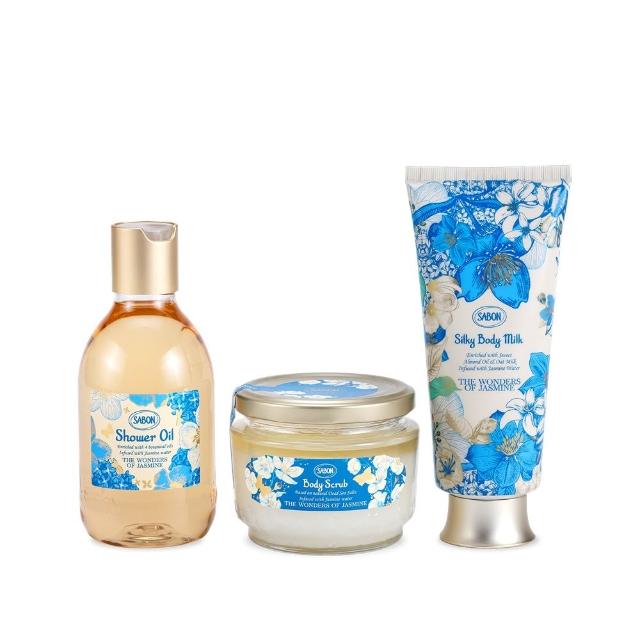 【SABON】官方直營 璀璨茉莉限量三部曲(沐浴油300ml+身體磨砂膏320g+絲綢身體乳液200ml)