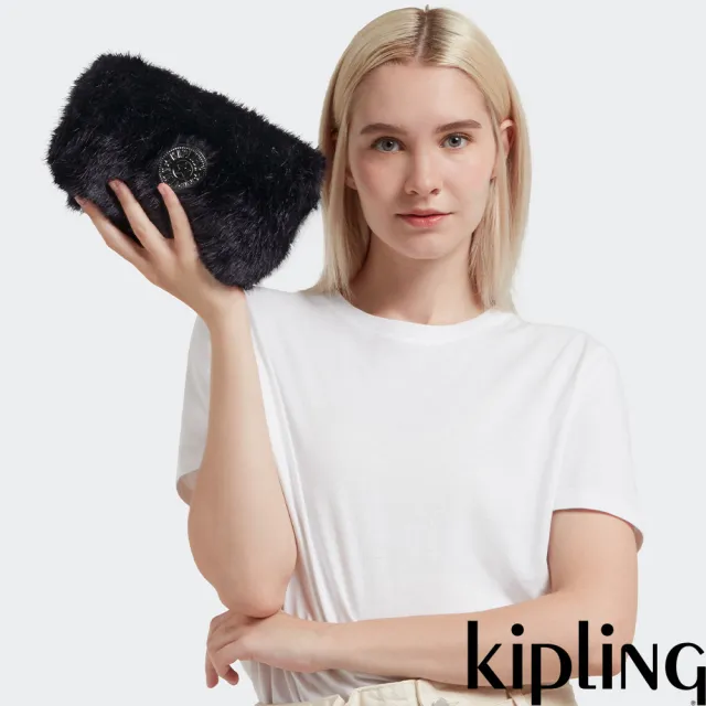 【KIPLING】（網路獨家款）黑色毛絨單主袋手拿包-ANULI