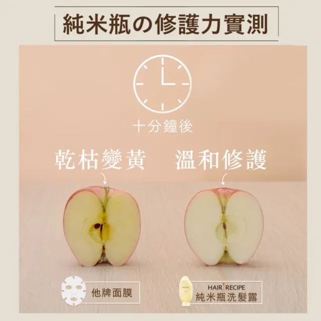 【Hair Recipe髮的食譜】米糠溫養洗髮/護髮350ml 3入(純米瓶/無矽靈)