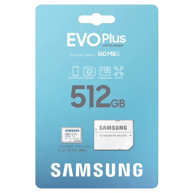 【Samsung 三星】EVO Plus microSDXC U3 A2 V30 512GB 記憶卡(MB-MC512SA/APC)