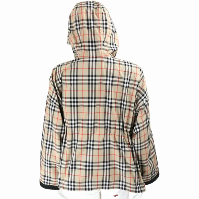 【BURBERRY 巴寶莉】Vintage 格紋徽標 抽繩連帽外套 女款-卡其色