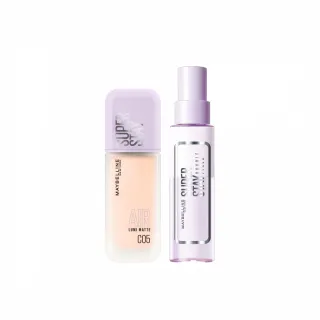【MAYBELLINE 媚比琳】定妝噴霧x裸霧肌粉底 裸霧光持久水粉底 超持久極細雙效定妝噴霧(小方胖)
