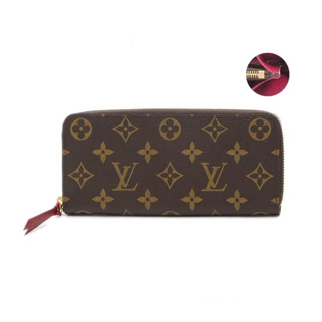 【Louis Vuitton 路易威登】M60742 經典Monogram帆布Clemence系列內裡拚色拉鍊長夾(紫紅色)