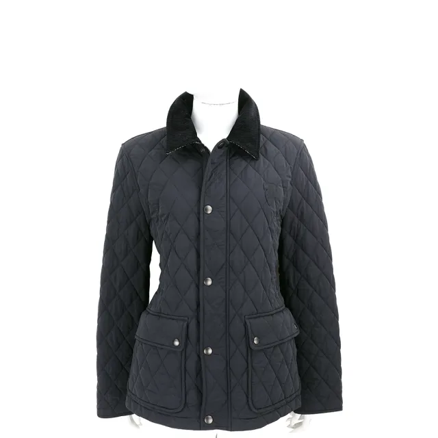 【BURBERRY 巴寶莉】燈芯絨領 格紋襯裡 巴恩風格衍縫外套 夾克-黑色