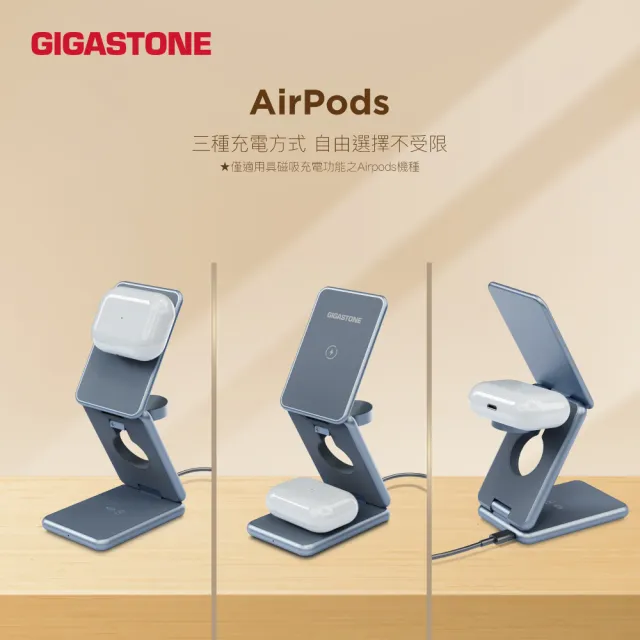 【Gigastone 立達國際】2入組 三合一23W折疊式磁吸無線充電座(適用iPhone17/耳機/手錶/MagSafe充電盤)
