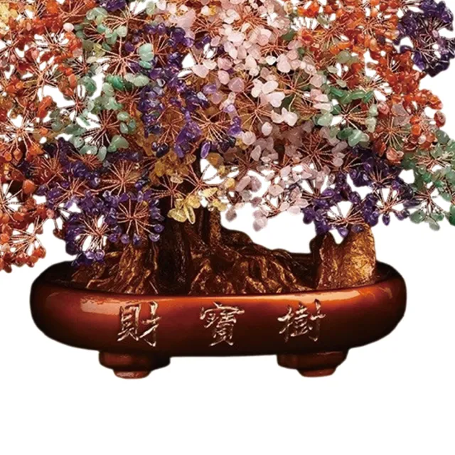 水晶發財樹擺件 七彩水晶鎮宅客廳高檔輕奢玄關裝飾品 招財擺件(高約35cm寬約35cm)