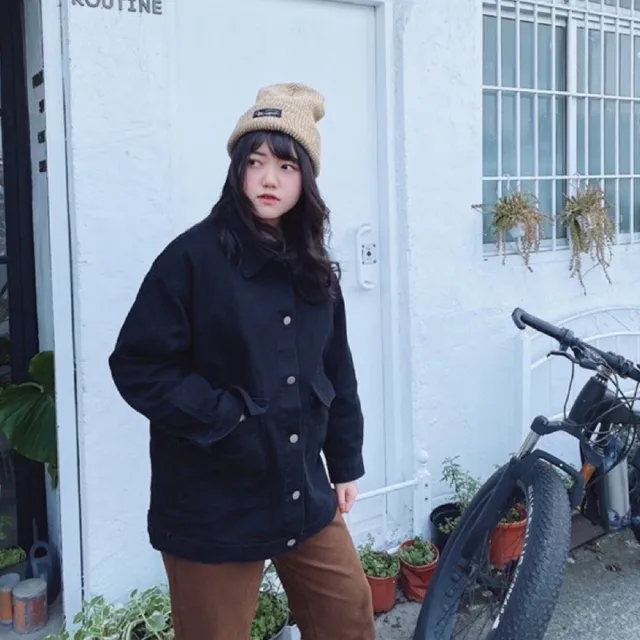 【Want-Meow】100公斤可雙口袋大口袋斜紋布牛仔外套(大碼上衣/大碼/大尺碼/牛仔外套)