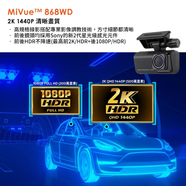 【MIO】含到府安裝 MiVue 868WD GPS WIFI 前2K後1080P 前後雙鏡行車記錄器(送32G卡)行車紀錄器