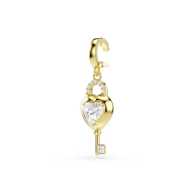 【SWAROVSKI 施華洛世奇】官方直營 Idyllia Charm 心與鑰匙 混合式切割 白色 鍍金色色調 | 5742959