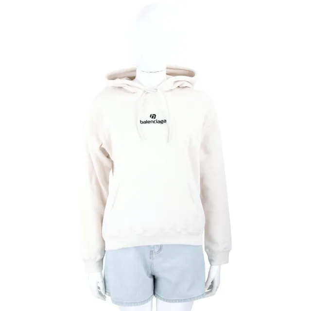 【Balenciaga 巴黎世家】字母刺繡刷毛襯裡米色連帽運動衫 大學T-女款