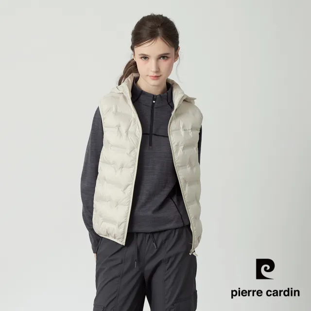 【pierre cardin 皮爾卡登】休閒服飾 女款 85%含絨可拆帽保暖羽絨背心-象牙白色(6255371-81)