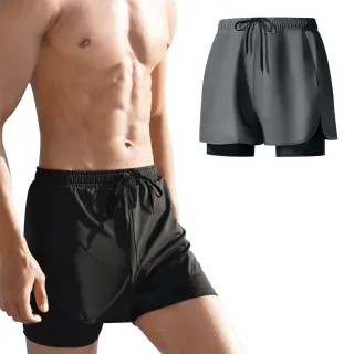 【keep power】速乾雙層男士運動泳褲 男生泳褲 海灘褲 泳褲 ( 假兩件設計/防尷尬/速乾/水陸雙用 )