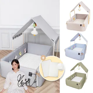 【gunite】多功能第三代落地式防摔沙發嬰兒陪睡床0-6歲+屋頂組(含保潔墊+純棉保潔床單_多色可選)