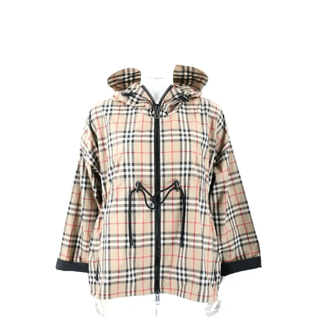 【BURBERRY 巴寶莉】Vintage 格紋徽標 抽繩連帽外套 女款-典藏米色