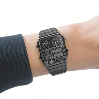 【CITIZEN 星辰】經典金屬復刻雙顯手錶-黑 送禮 禮物(JG2105-93E)