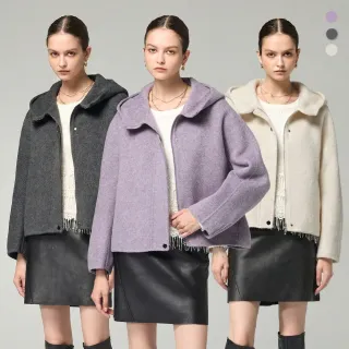 【MON’S】連帽高領保暖羊駝毛外套(直)