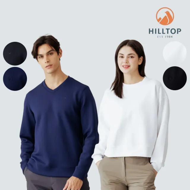 【Hilltop 山頂鳥】momo獨家特談 男女款 吸濕快乾保暖彈性長袖上衣(圓領/V領/胸前LOGO)