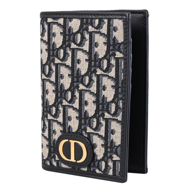 【Dior 迪奧】30 Montaigne 金屬LOGO緹花布信用卡護照夾(深藍)