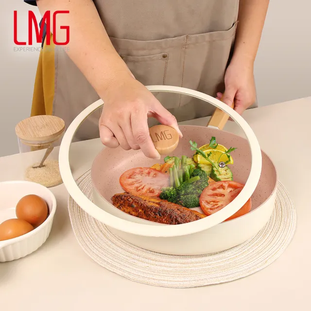 【LMG】雪藏系列不沾鍋雙鍋三件組-IH爐可用鍋(平底鍋28cm+玉子燒鍋+鍋蓋*1)