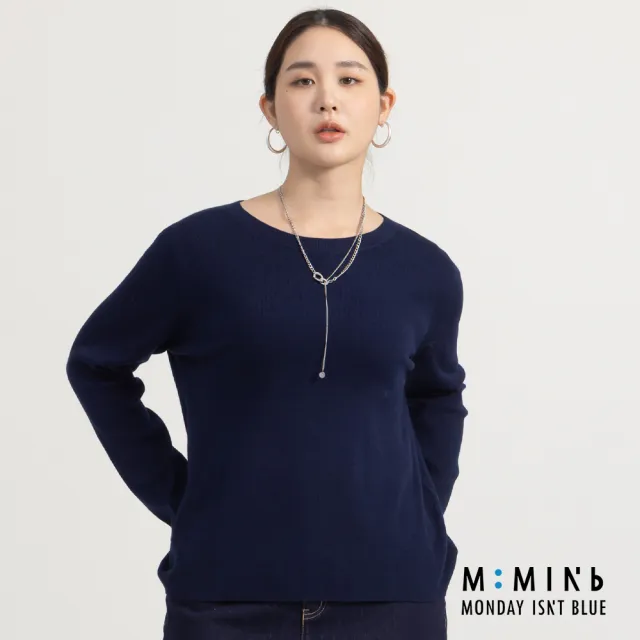 【M:MINb】不易皺簡約針織上衣(深藍/中大尺碼女裝/XL女裝/女裝/大尺碼上衣/針織上衣)