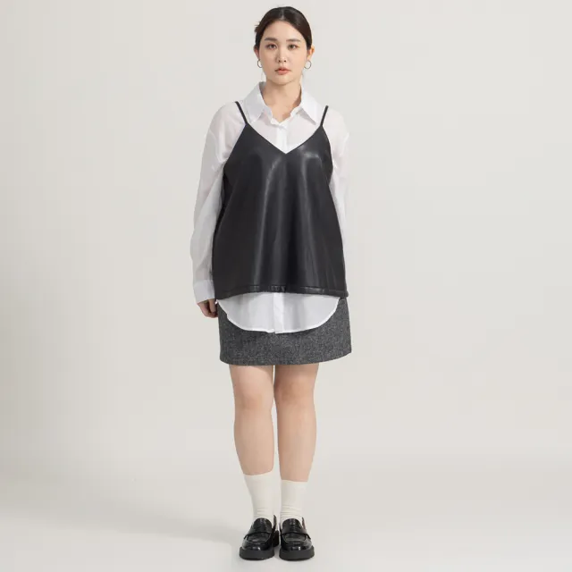 【M：MINb】雙色織紋全腰鬆緊羊毛短裙(灰色/中大尺碼女裝/XL女裝/女裝/肉肉女穿搭/褲裙)