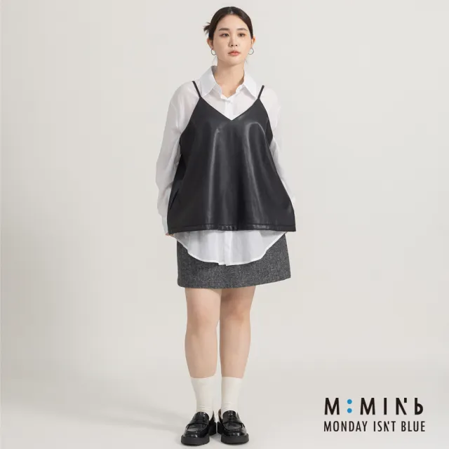 【M:MINb】雙色織紋全腰鬆緊羊毛短裙(灰色/中大尺碼女裝/XL女裝/女裝/肉肉女穿搭/褲裙)