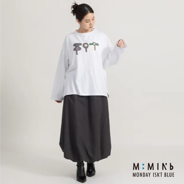 【M:MINb】絨感純棉圖案設計長袖T恤(白色/中大尺碼女裝/XL女裝/女裝/肉肉女穿搭/長袖T恤)