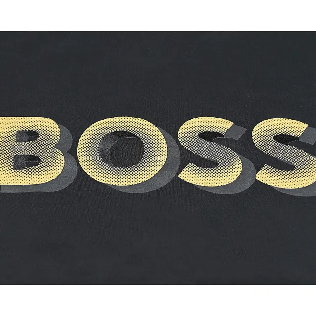 【BOSS】BOSS側邊黑標白字LOGO純綿陰影英文字設計圓領短袖T恤(男款/黑)