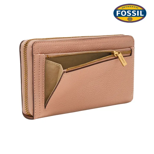 【FOSSIL】Logan 三折真皮拉鍊 長夾-粉紅色 SL7831682