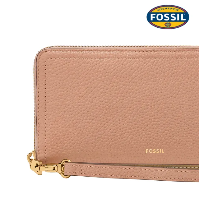 【FOSSIL】Logan 三折真皮拉鍊 長夾-粉紅色 SL7831682