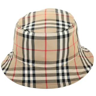 【BURBERRY 巴寶莉】Vintage 格紋棉質混紡漁夫帽-典藏米
