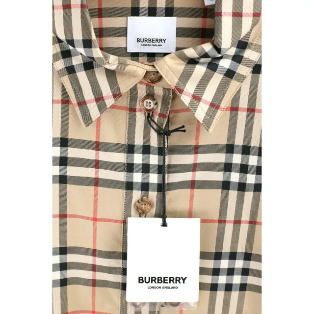 【BURBERRY 巴寶莉】Vintage 格紋純棉綁帶襯衫式洋裝-典藏米色