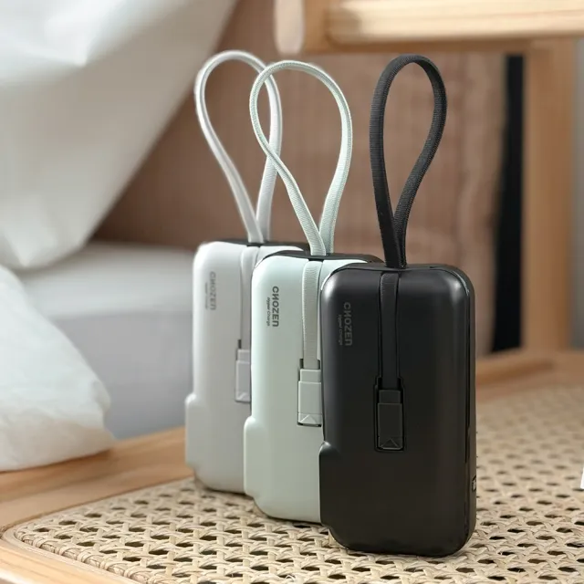 【CHOZEN】PDA102 10000mAh 20W PD雙線快充口袋行動電源 36Wh｜可登機｜自帶線(附萬國轉接頭)