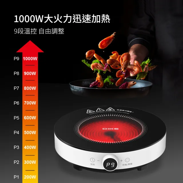 【DIKE】HKE610 黑晶溫控電陶爐(4大安全防護 3小時不使用自動關機)