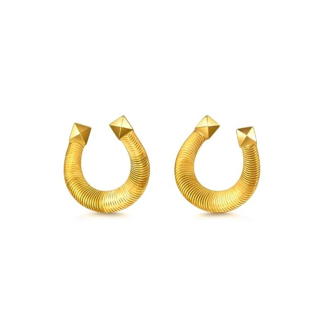 【點睛品】幸運馬蹄鐵 黃金耳環(一對)