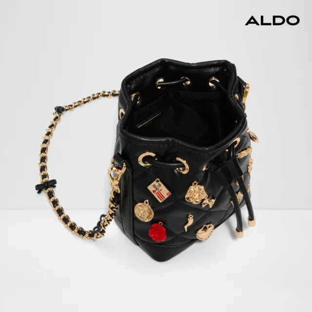 【ALDO】ROMALOVE-俐落光感金鍊水桶包(黑色)