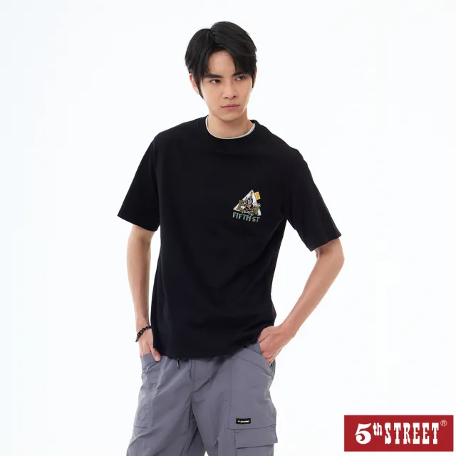 【5th STREET】雙11 男裝 短袖 短t 上衣 t恤 TEE 黑色(571048)