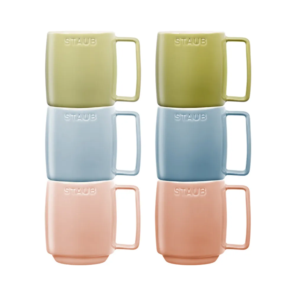 【法國Staub】馬卡龍拿鐵咖啡馬克杯6件組/350ml(德國雙人牌集團官方直營)