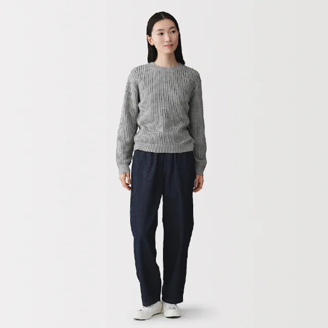 【MUJI 無印良品】女可水洗網織圓領針織衫(柔白/灰色/黑色/淺黃/淺綠/淺藍)