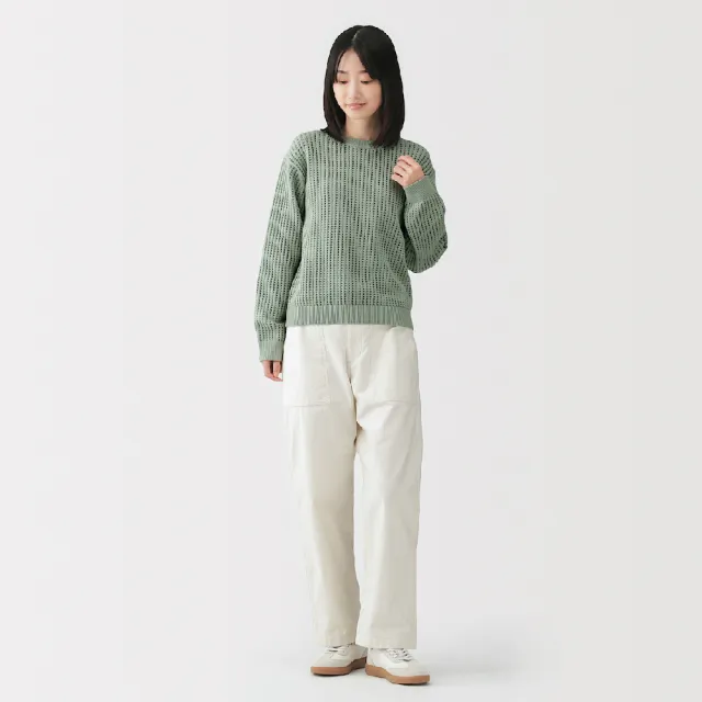 【MUJI 無印良品】女可水洗網織圓領針織衫(柔白/灰色/黑色/淺黃/淺綠/淺藍)