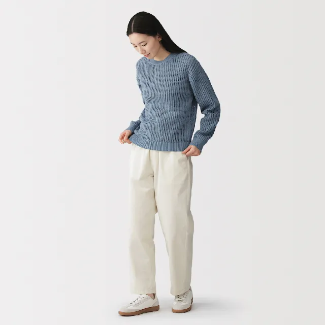 【MUJI 無印良品】女可水洗網織圓領針織衫(柔白/灰色/黑色/淺黃/淺綠/淺藍)
