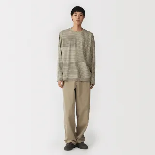 【MUJI 無印良品】男天竺圓領長袖T恤(白橫紋/深灰橫紋/白紋樣/黑紋樣/卡其紋樣/棕紋樣)