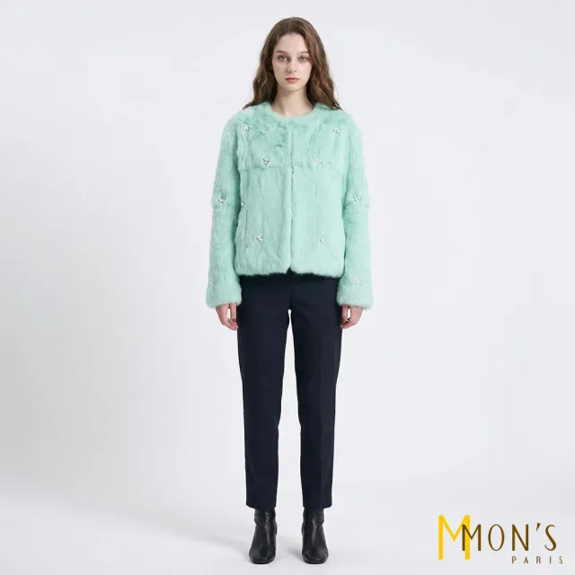 【MON’S】兔毛圓領珍珠外套(100%兔毛)