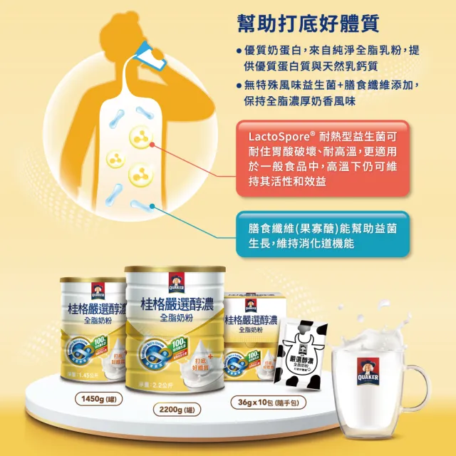【QUAKER 桂格】嚴選醇濃全脂奶粉850gX2罐