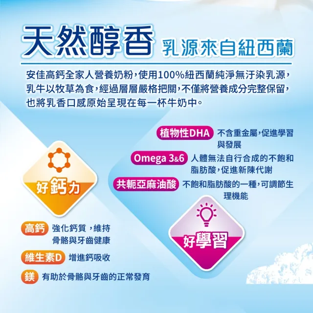 【Anchor 安佳】官方直營 高鈣全家人營養奶粉2200g/罐