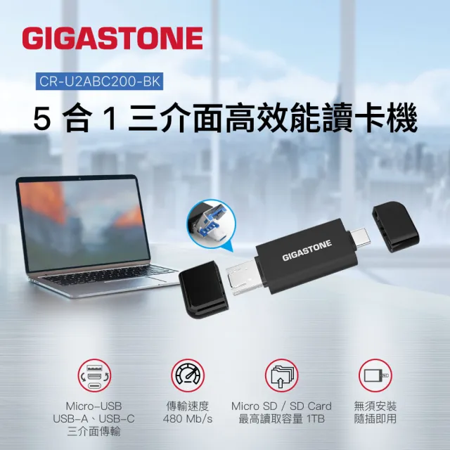 【GIGASTONE 立達】五合一 三介面高效能讀卡機(Type-C/USB-A/Micro-USB/SD/micro sd)