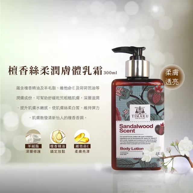 【Timaru 堤瑪露】經典精油香氛身體保養乳霜 300mlx4(檀香x2&沉香x2/精油調香/淡雅木質香調)