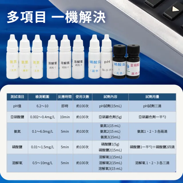 【SMILE】水族水質測定儀 5合1水質分析儀 水質檢測分析儀 4-WD5000(PH值&氨氮&亞硝酸鹽&溶解氧&磷酸鹽)
