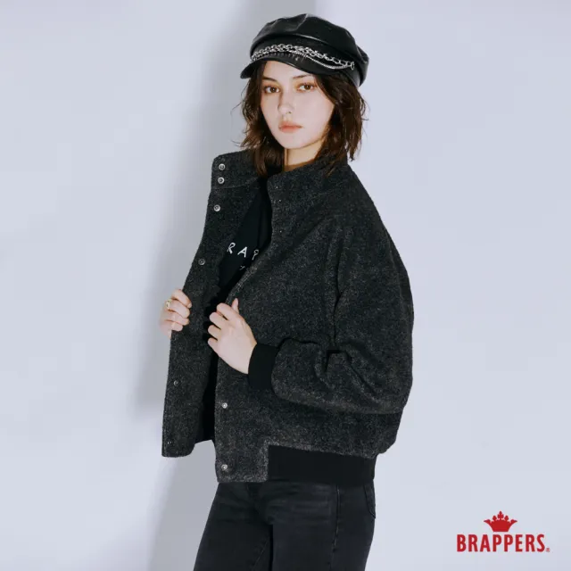 【BRAPPERS】女款 立領毛絨排釦外套-黑灰